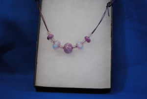 Necklace with Pink, Blue & Rose Quartz on Leather - Joy Beadz Glass Jewelry
