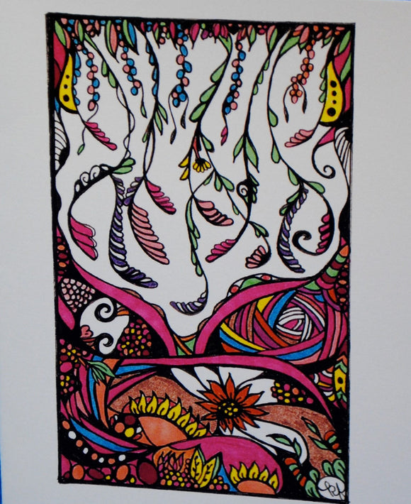 Handmade Zen Mind Artwork Blank Greeting Card - Hanging Vines - Kimberly Fagan