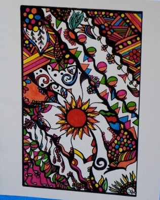 Handmade Zen Mind Blank Greeting Card - Sunflower - Kimberly Fagan